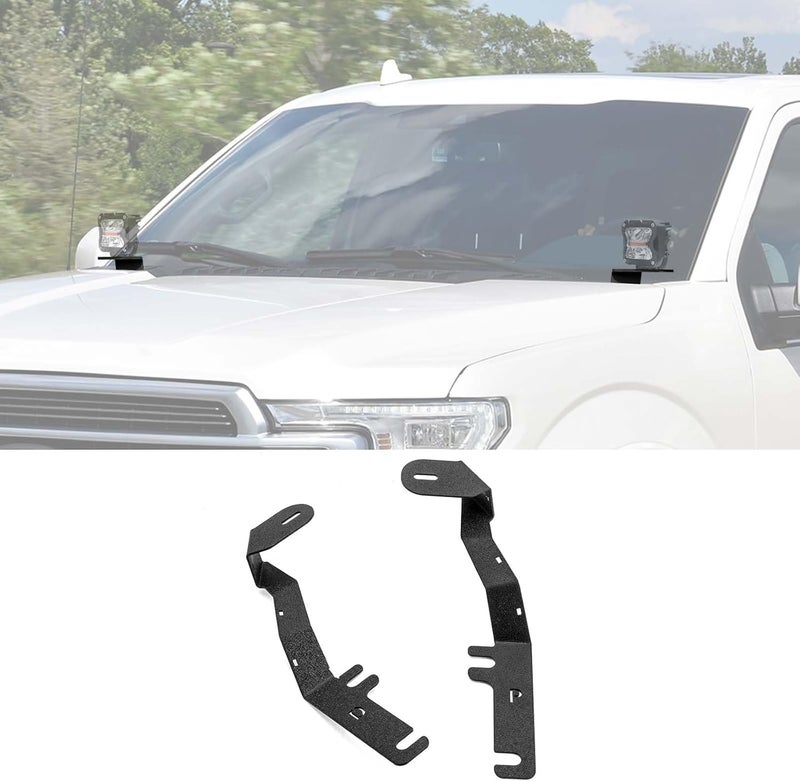 ROMELACK Hood Mount Brackets Ditch Light Bracket Heavy Duty Steel Compatible with Ford F-150 2015-2020 - Image 1